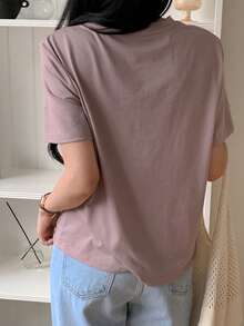 DAZY 女士宽松休闲印花T恤，适合海滩度假 - 紫色 - 查看 6