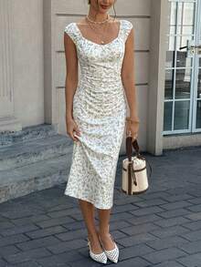 Cévolie 女士碎花中长连衣裙，休闲假日风 - 彩色 - 查看 4