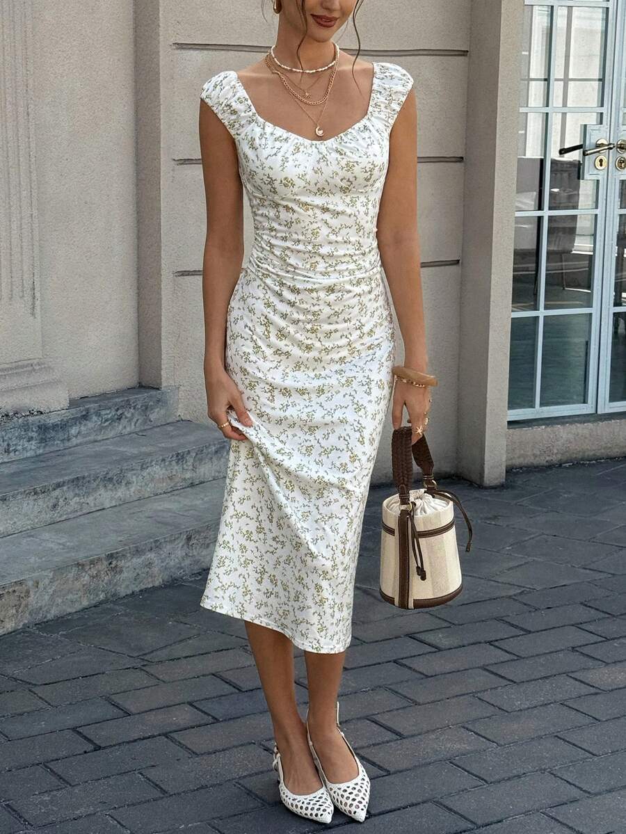 Cévolie 女士碎花中长连衣裙，休闲假日风 - 彩色 - 查看 1