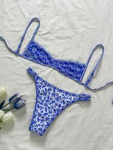 Swim Mod Đầm đi biển hai mặt dành cho nữ, họa tiết sứ cổ điển và hoa nhí, phong cách Bohemian, bộ đồ bơi nghỉ dưỡng thời trang, gợi cảm và ngọt ngào, bikini siêu nhỏ. - Xanh và trắng - Xem 7