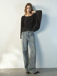 Maija Women's Loose Sheer Casual Crew Neck Blouse - Apricot - View 1