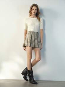 Maija Green Plaid Pleated A-Line Skirt, Casual Urban Style For Women - Multicolor - View 5