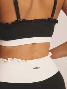 Aralina Leisurwear Ruffle Trim Sleeveless High Waisted Workout Crop And Legging Two Pieces Set - Black and White - View 6
