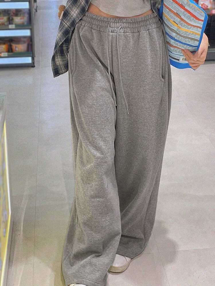 Women's Drawstring Straight Leg Sweatpants, Elastic Waist Loose Casual Pants