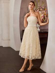 MOTF Soiréza VESTIDO TUBO CON SUPERPOSICIÓN DE MALLA CON PATRÓN FLORAL DE CUENTAS DE PERLAS FALSAS - Amarillo - Ver 8