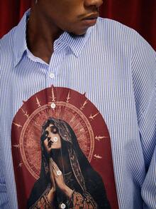 PAVTROS 男士休闲长袖条纹宽松套头衫 - 藍白色 - 查看 6