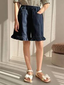 DAZY 少女牛仔短裤 - 藍色 - 查看 3