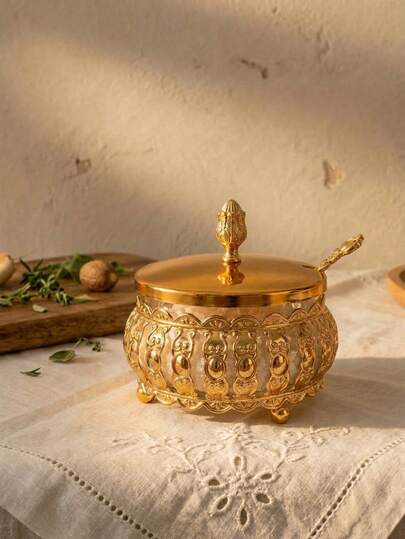 Cirelle European Style Iron Spice Jar – Ornate Metal Canister With Gold Lid, Seasoning Container For Sugar, Salt & Herbs, Vintage Kitchen Countertop Decor
