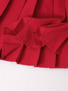 SHEIN Sparklyn 少女夏季休闲樱桃印花饰边吊带背心和百褶裙套装 - 紅白色 - 查看 8