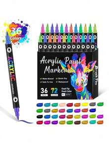 24/48/72 Color Acrylic Marker Pens, Rock Painting Kit Stone Paint Pens Set Ceramic, Glass, Wood, DIY Crafts Drawing Art Craft School Supplied Back To School - Double-ended acrylic pen - View 15