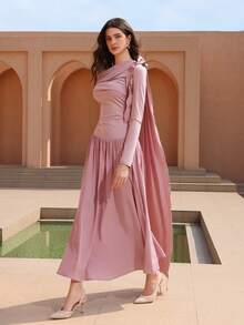 Graceveil 优雅法式蝴蝶结收腰连衣裙 - 藕粉色 - 查看 5