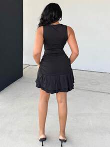 Alexandranx Women Solid Color Sleeveless Ruched Mini Slip Dress, Layered,Party Dress - Black - View 2