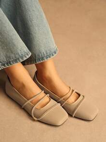 Rosivie Women's Square Toe Casual Everyday Commute Versatile Shoes - Apricot - View 3