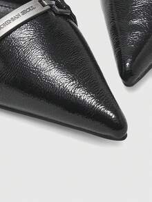 CUCCOO BIZCHIC Black Pointed Toe Metal Buckle Stiletto Heels, Minimalist European & American Style Genuine Leather Backless High Heels, Niche Design Sense Fashion Shoes, Blogger Same Style Office Commute Women's Shoes, High-End Dark Vibe Closed Toe Shoes, Luxurious Metal Decor Pointed Toe Shoes, French Retro Black High Heels Valentine's Day - Black - View 9