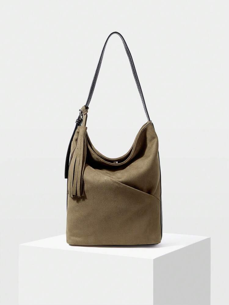 Women's Tote Bag, Fringe Bucket Bag, Soft Suede Material
