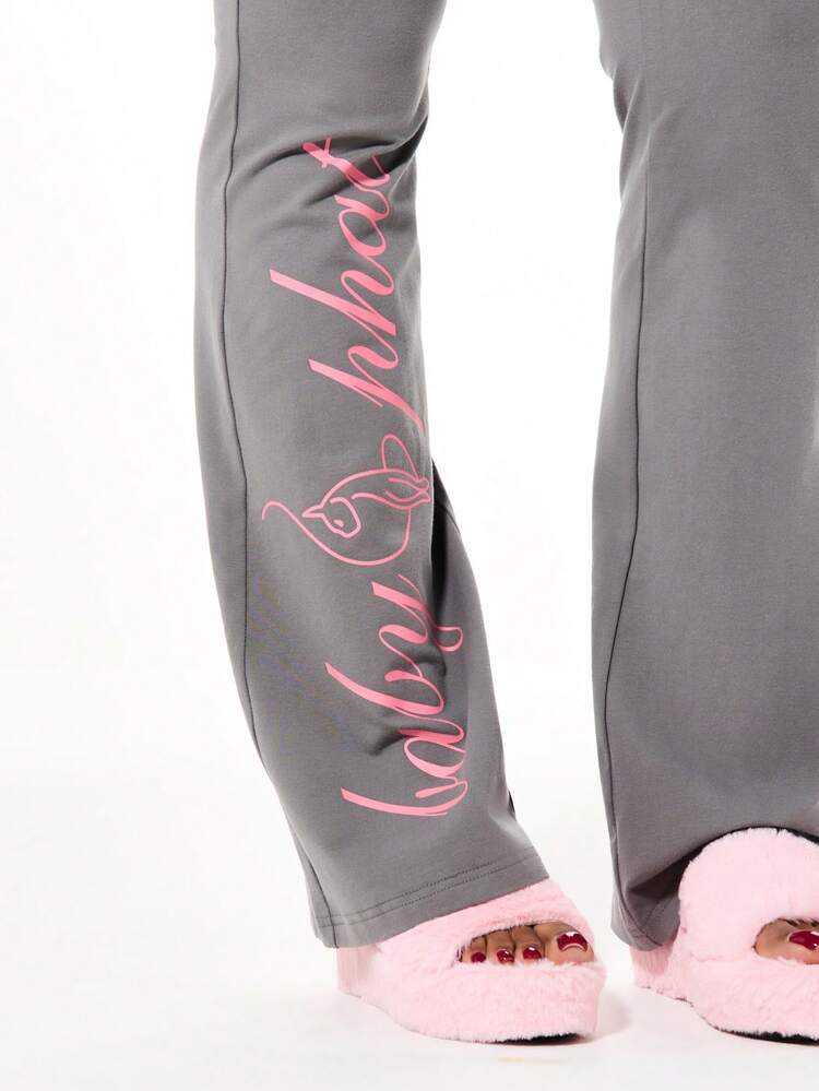 BABYPHAT Flared Bottom Leggings With Heart Cutout Detail And Pink Script Print Along Leg For Valentine's Day