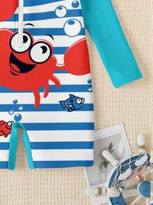 SHEIN Young Boy Casual Slim Fit Round Neck Long Sleeve One-Piece Swimsuit, Suitable For Summer - Multicolor - View 4