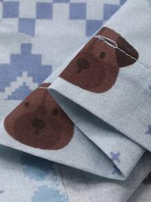 Dazy Plus Cute Cartoon Print Loose Cardigan Top And Pajama Pants Sleepwear Set, Suitable For Spring And Autumn - Blue - View 3