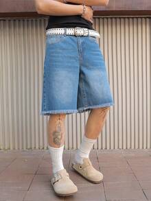 PAVTROS Men's Casual Washed Denim Shorts With Frayed Hem, Summer - Blue - View 8