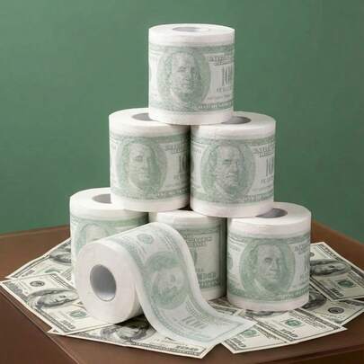 Joivida Papel higiénico de doble capa de pulpa de madera con impresión de billete de 100 dólares, con retrato de y rayas de , suave y apto para sistemas sépticos. Decoración de baño divertida, accesorio de hogar único con estilo de moneda estadounidense, regalo de broma, regalo de inauguración de casa, artículo esencial para el baño de invitados