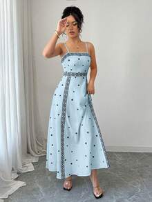 Elenzga Women's Pattern Waist Cinched Spaghetti Strap Dress, Spring/Summer - Multicolor - View 3