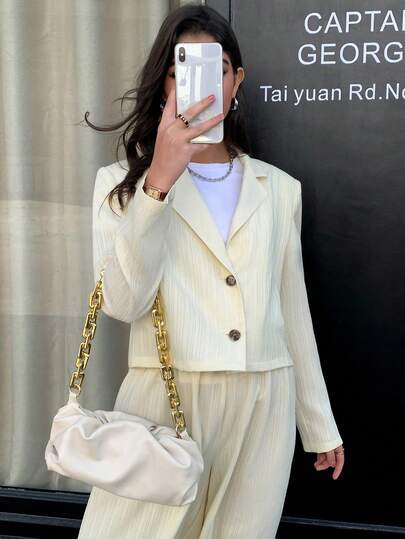 Veilorie Women's Solid Color Lapel NeckLong Sleeve Single-Breasted Casual Blazer