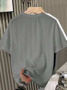 Manfinity Homme Men's Casual Plaid Round Neck Daily Wear Short Sleeve T-Shirt - Grey - View 8