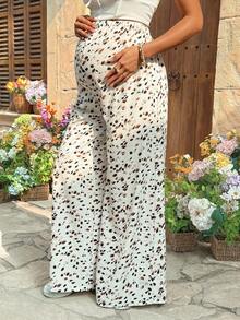 Lyckli Maternity Clothes Maternity Pants Summer Pregnant Clothes Apricot-Colored Maternity Pants With Leopard Print Wide-Leg Design, Suitable For Casual Vacations - Black - View 4