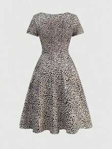 SHEIN PETITE Petite Women's Sexy Leopard Print Waist Cinched A-Line Short Dress - Multicolor - View 2
