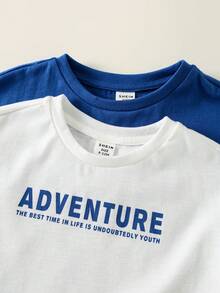 SHEIN Bộ 2 áo thun ngắn tay in chữ, kiểu dáng thường ngày dễ thương, đa năng cho bé trai, thích hợp mặc mùa hè. - Nhiều màu - Xem 5