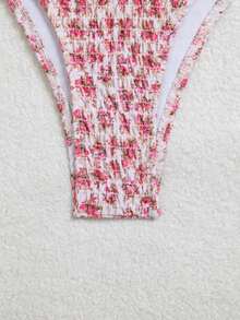Swim Mod Set Bikini Motif Bunga Putih Musim Semi/Panas 2026, Bikini Segitiga Ikat Samping yang Lucu, Pakaian Renang Pantai Populer untuk Pesta Kolam Renang - Berwarna merah muda - View 5