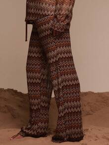 Musera Resort Pattern Drawstring Wide Leg Beach Cover Up Trousers Only Swim Vacation Holiday Summer Travel Beachwear Terra Sol Spring - Multicolor - View 3