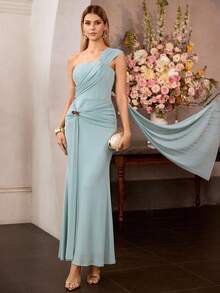 MOTF Soiréza WOMEN'S ELEGANT STRUCTURED MESH STRETCH MERMAID DRESS, SUITABLE FOR SPRING/SUMMER OCCASIONS - Blue - View 6