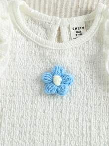 SHEIN Vintaside Kids Baby Girls' Cute Jacquard Vest And Jacquard Shorts Set, Spring/Summer - Blue - View 4