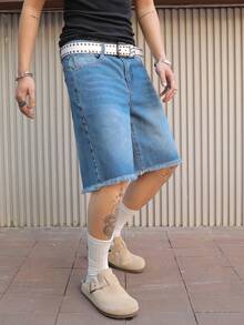 PAVTROS Men's Casual Washed Denim Shorts With Frayed Hem, Summer - Blue - View 6