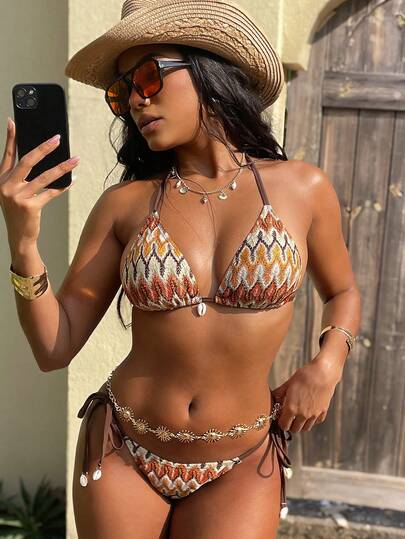 Swim Vcay Women's Textured 2 Pieces Bikini Set, Casual Holiday Style,Valentine Outfits For Women ,Summer Vacation Outfits