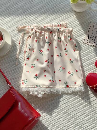 CovetEZ 女士印花抽绳腰休闲短裤，适合度假旅行