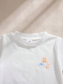 Souflis Souflis 2件套男婴/幼儿可爱卡通熊印花短袖上衣和纯色纹理短裤套装，适合春夏外出和日常穿着 - 彩色 - 查看 10