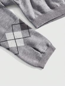 ROMWE 2pcs Y2K Casual Retro Coin Style Lightning Plaid Cardigan And Camisole Set - Grey - View 4