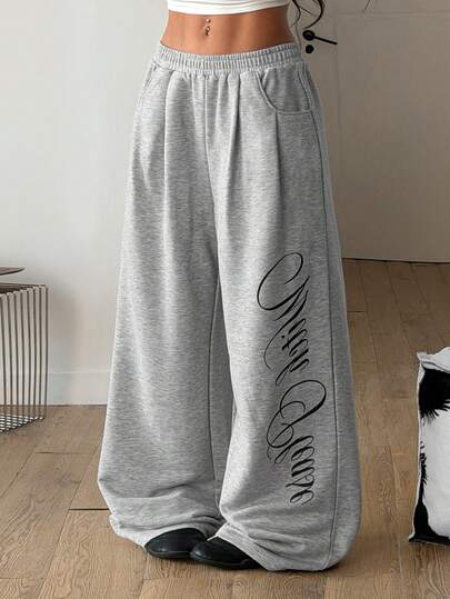 Coolane Women's Summer Streetwear Fashion Basic Going Out Homecoming Casual Vintage Graphics Corduroy Textured Low Rise Baggy Grey Long Pants