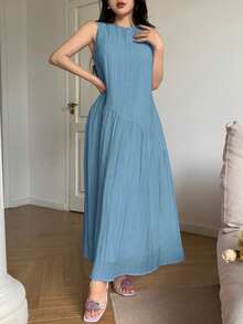 Feyla Đầm hè không tay dáng rộng, thoải mái, đa năng, thích hợp cho kỳ nghỉ. - Màu xanh lam - Xem 6