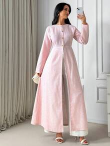 SHEIN Women, Spring, Summer, Light Blazer, Pink Fake Linen - Baby Pink - View 4