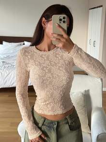 DAZY Textured Jacquard Semi-Sheer Slim Fit Pajama Top