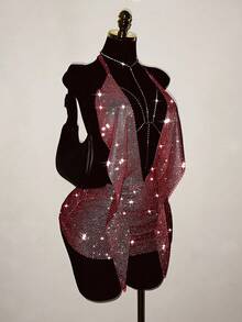 EgrlEra Petite 女士水钻渔网连衣裙，闪亮水钻点缀，性感透视亮片，适合假日派对穿着。水钻服装，红色亮片连衣裙，亮片连衣裙，哈林之夜连衣裙，红色闪亮连衣裙，女士夜间外出连衣裙，闪亮连衣裙，女士假日服装，女士假日服饰。 - 紅色 - 查看 5