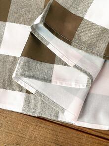 EMERY ROSE 大码女式黑白格子短袖连衣裙，早春 - 卡其色 - 查看 6