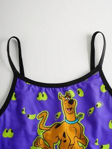 SCOOBY-DOO X SHEIN Women's Comfortable Dog & Eye Print Camisole Top And Panty Set - Purple - View 6