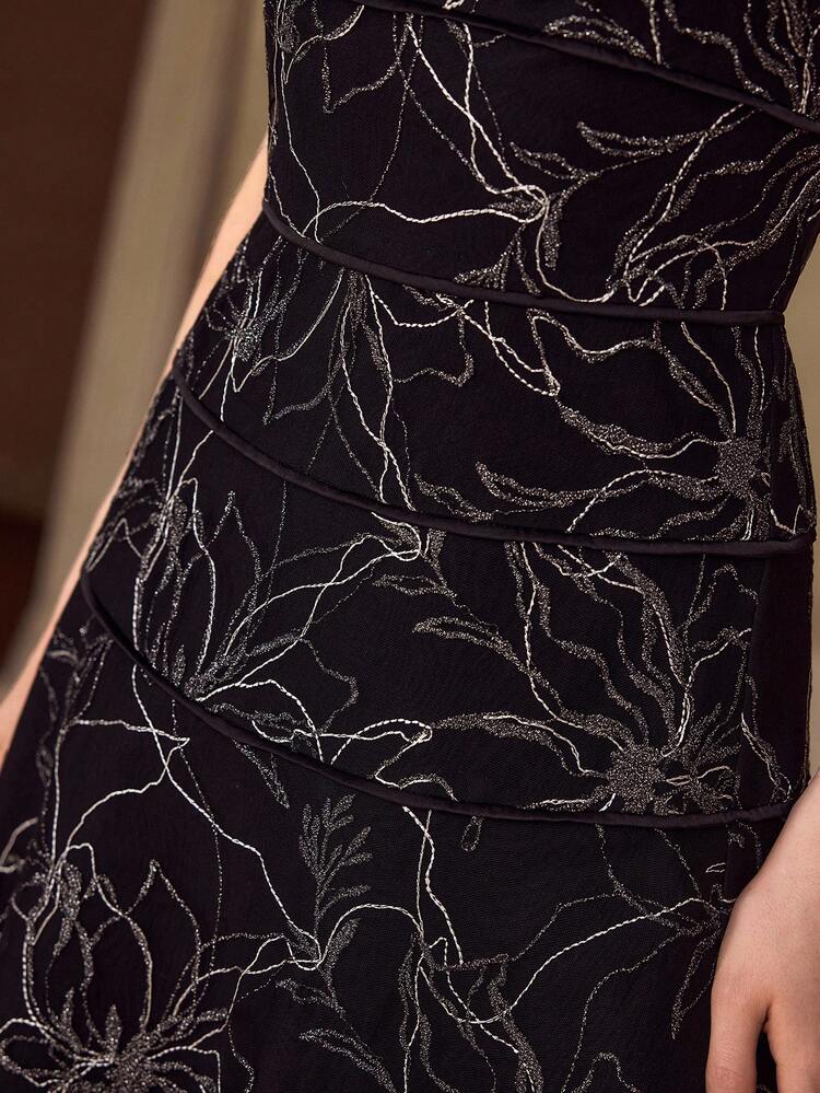 WOMEN'S MESH EMBROIDERED MIDI TUBE DRESS FOR DATES