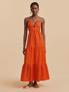 Travachic Đầm dài nữ thanh lịch thêu họa tiết, thích hợp cho kỳ nghỉ, tiệc tùng, hẹn hò, tiệc trà chiều, đầm hè, trang phục đi nghỉ mát, đầm lễ hội, đầm lễ Phục Sinh. - trái cam - Xem 4