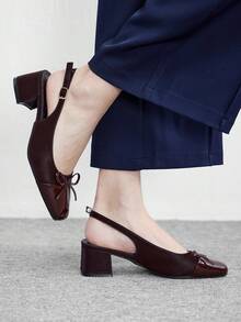 CUCCOO BIZCHIC 女士经典黑色高跟绑带平底鞋，圣诞节时尚之选 - 巧克力棕 - 查看 3