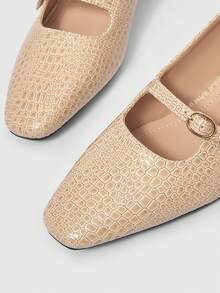 Sleekvia Apricot Square Toe Chunky Heel Buckle Mary Jane Elegant Versatile Women High Heel Shoes, Spring/Autumn Valentine's Day - Apricot - View 4